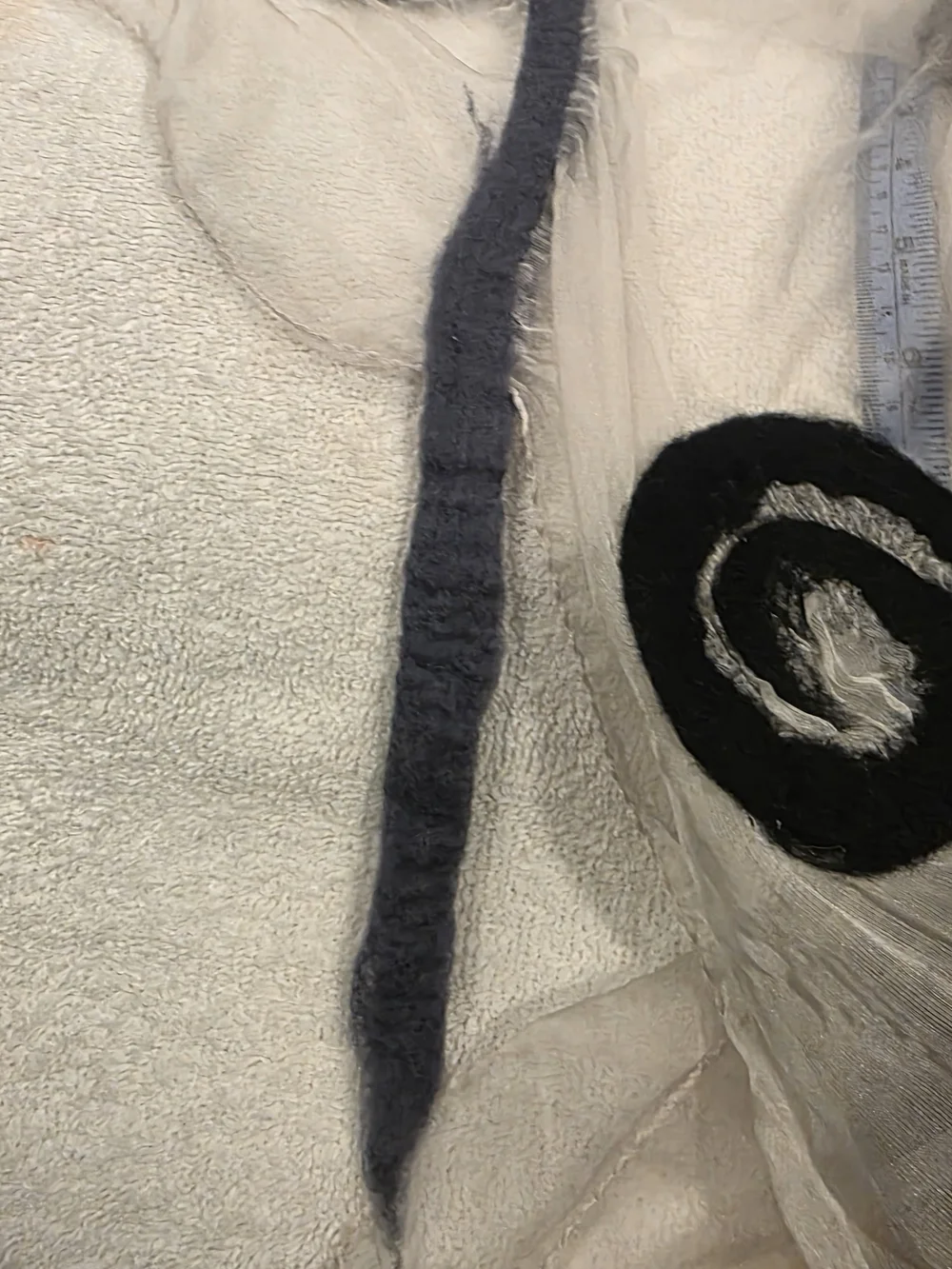 Vintage 1970's SILK VOILE ART SCARF with Swirl WOOL/Felt Detailing OOAK